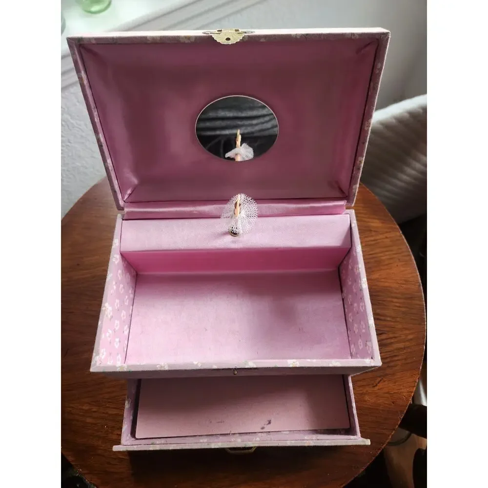 Vintage 1970s Ballerina Music Jewelry Box Love Story Pink Floral Japan